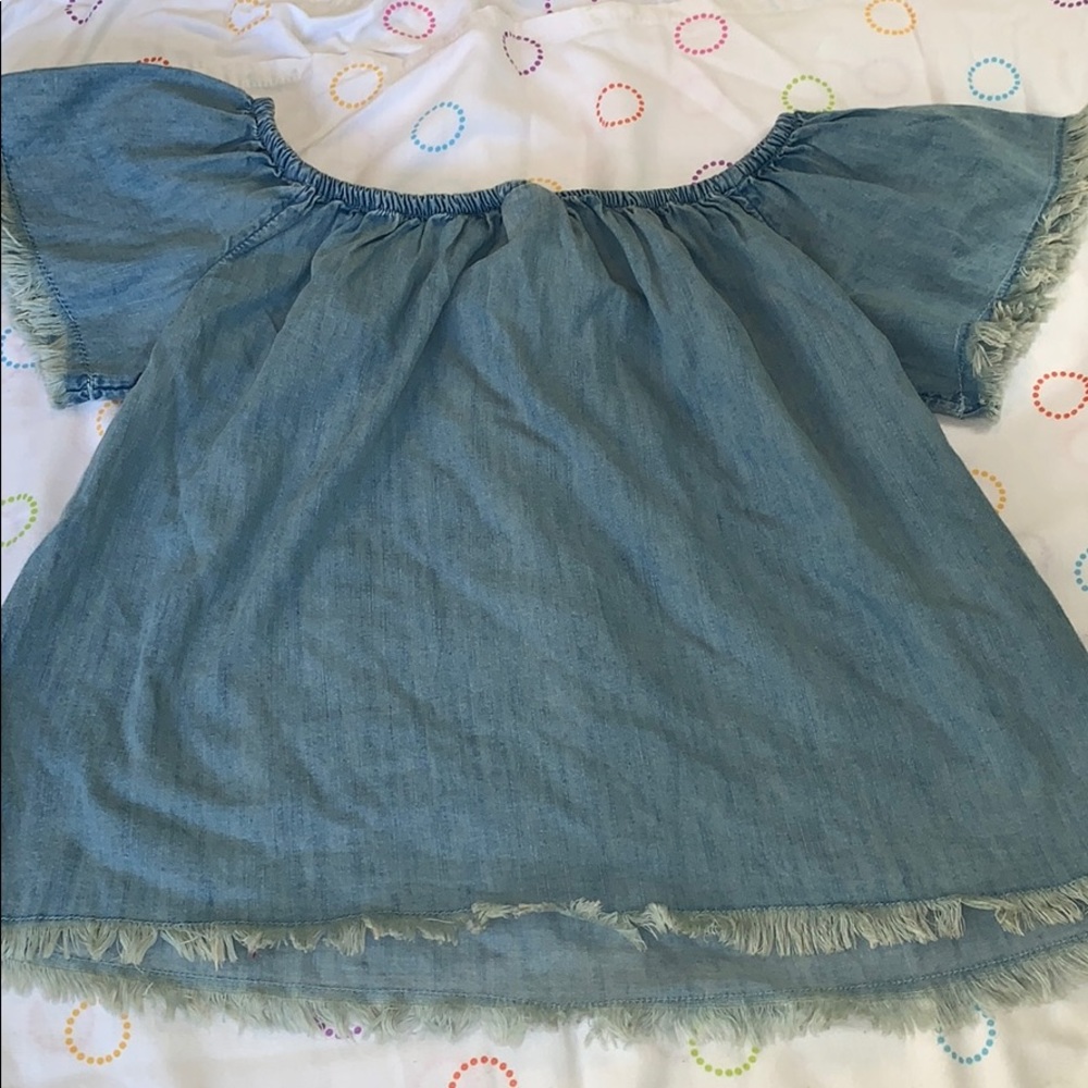 Off shoulder jean shirt